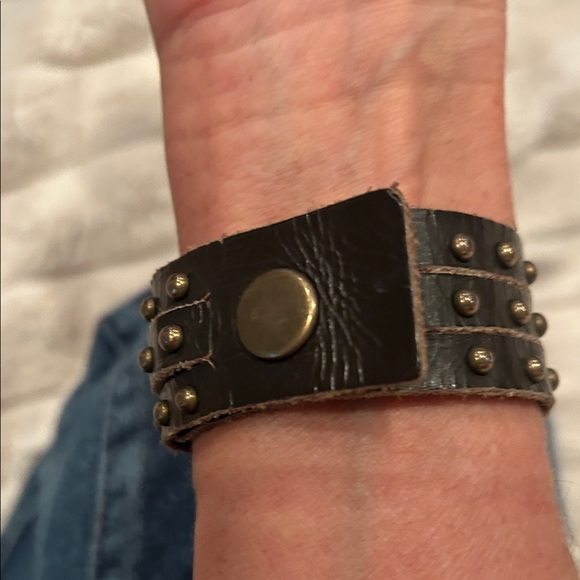 Studded Brown Leather Wrap Bracelet - Picture 2 of 4